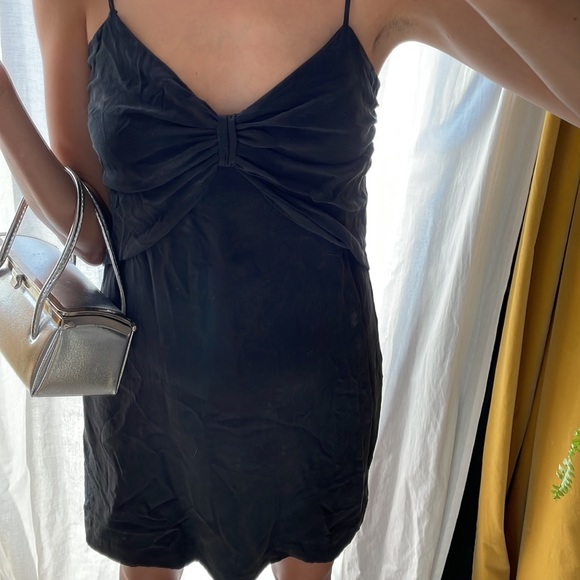 Black silk Club Monaco Slip dress adjustable straps bow baby doll empire waist - Picture 3 of 9